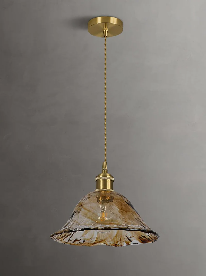 Euroselle Brass Amber Glass Pendant Light Fixture Elegant