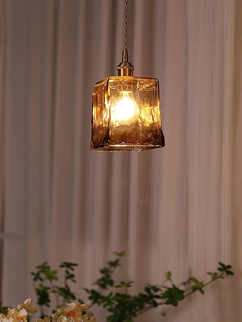 Euroselle Brass Amber Glass Pendant Light Fixture Elegant