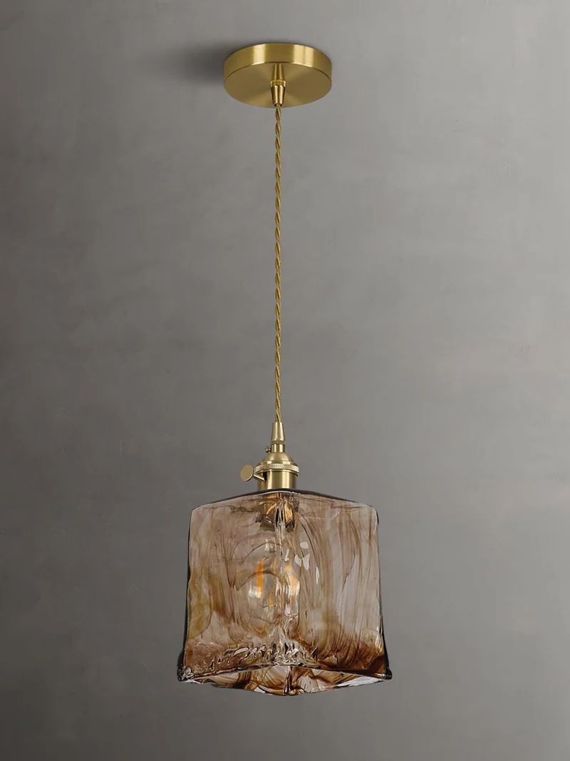 Euroselle Brass Amber Glass Pendant Light Fixture Elegant