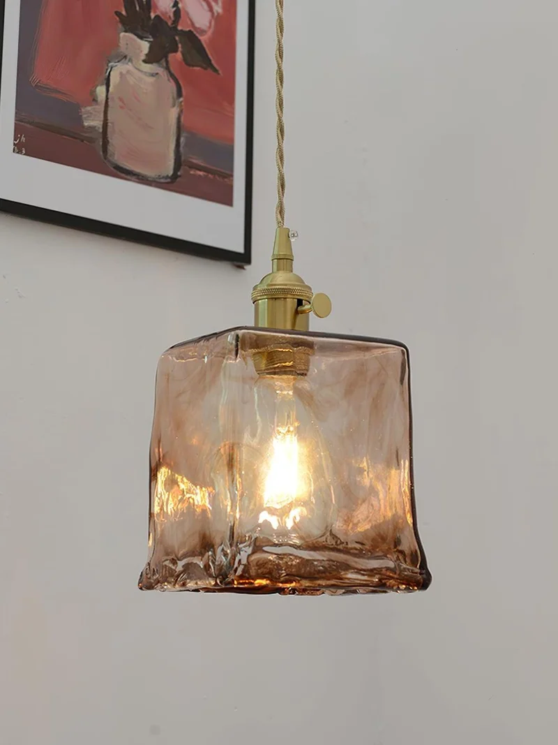 Euroselle Brass Amber Glass Pendant Light Fixture Elegant