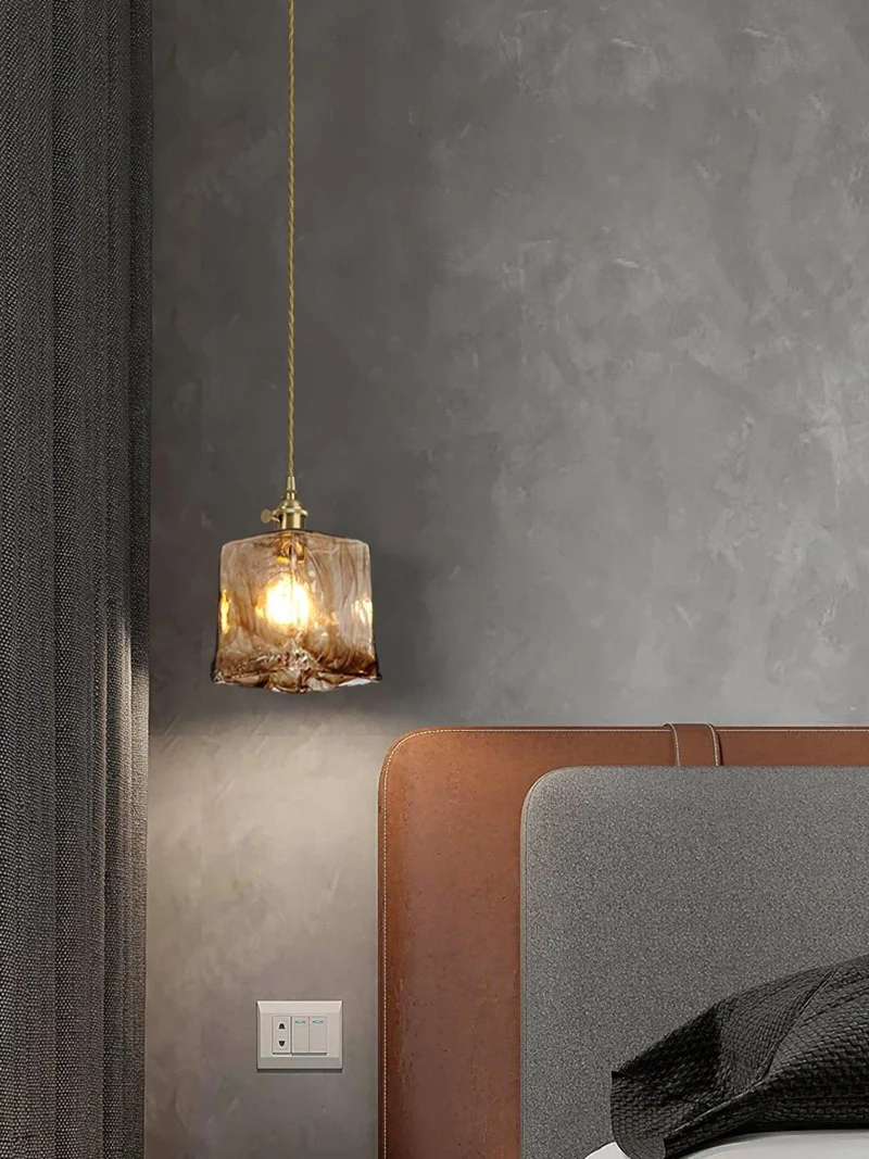 Euroselle Brass Amber Glass Pendant Light Fixture Elegant