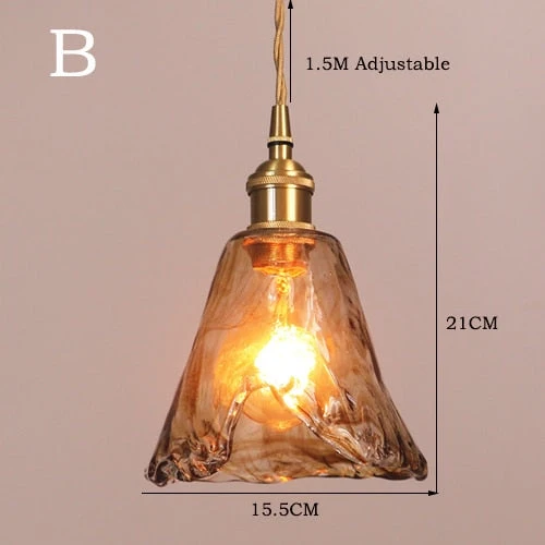 Euroselle Brass Amber Glass Pendant Light Fixture Elegant