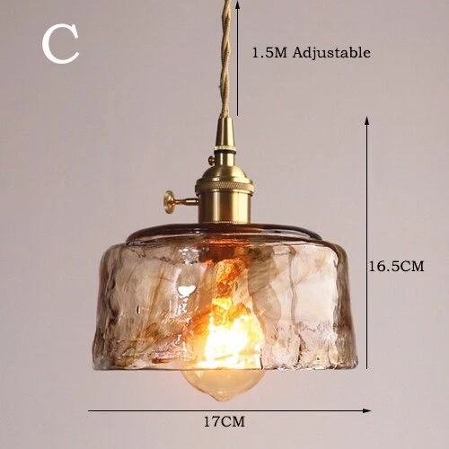Euroselle Brass Amber Glass Pendant Light Fixture Elegant