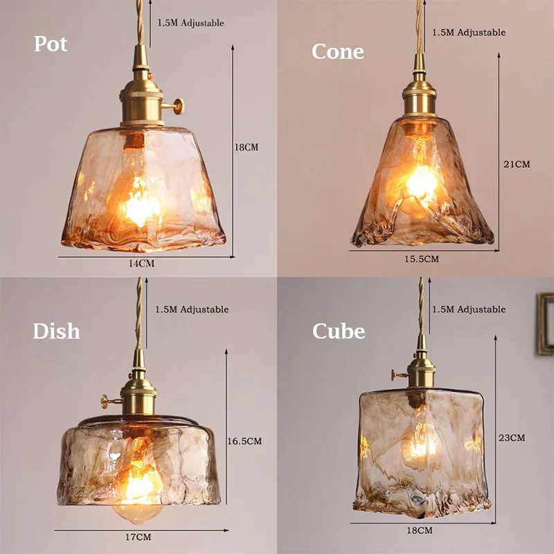 Euroselle Brass Amber Glass Pendant Light Fixture Elegant