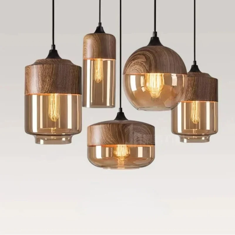 Jevaglo Pendant Light in Glass and Wood by Euroselle