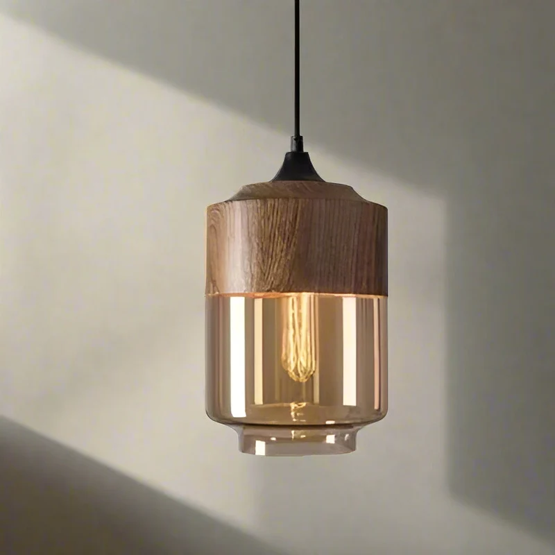 Jevaglo Pendant Light in Glass and Wood by Euroselle