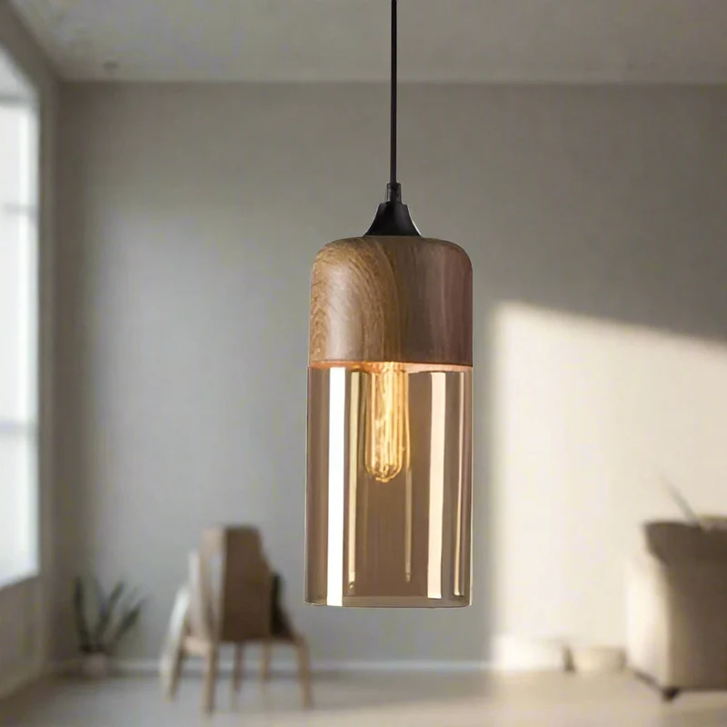 Jevaglo Pendant Light in Glass and Wood by Euroselle