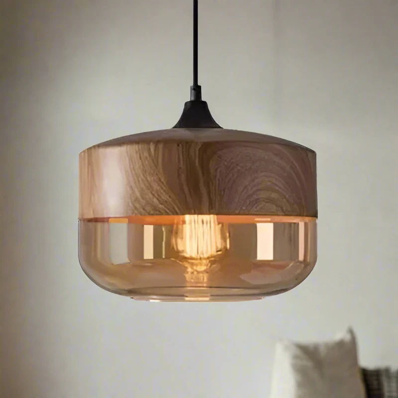 Jevaglo Pendant Light in Glass and Wood by Euroselle