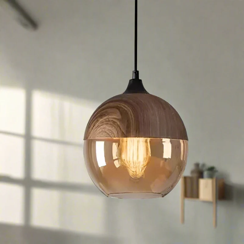 Jevaglo Pendant Light in Glass and Wood by Euroselle