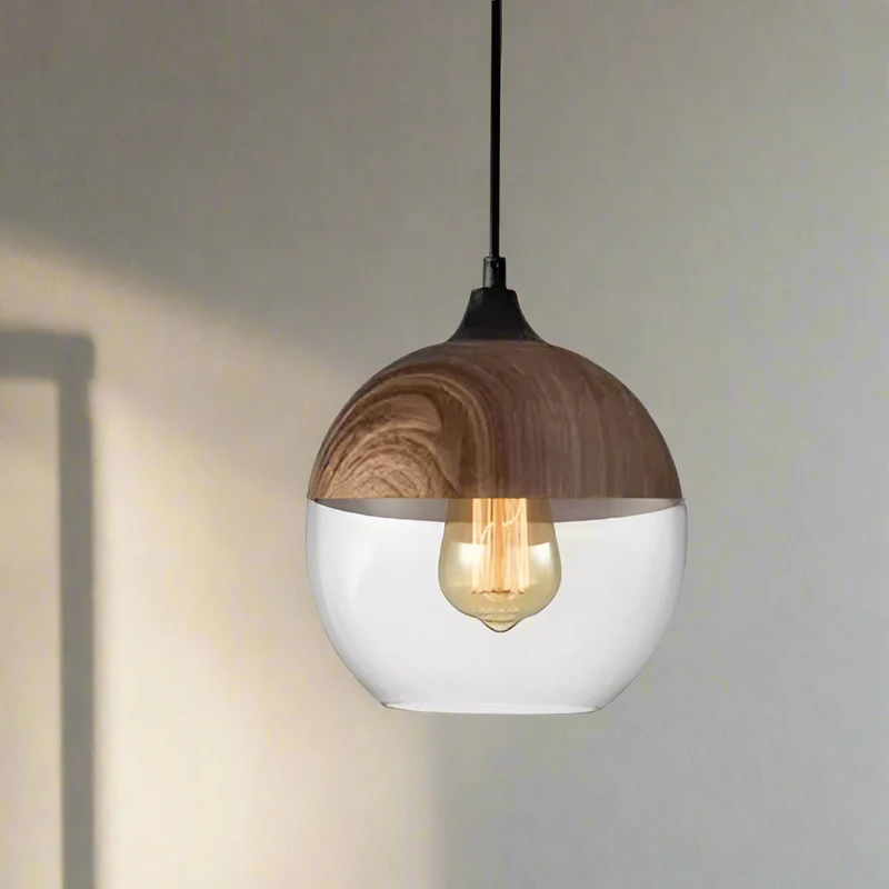 Jevaglo Pendant Light in Glass and Wood by Euroselle