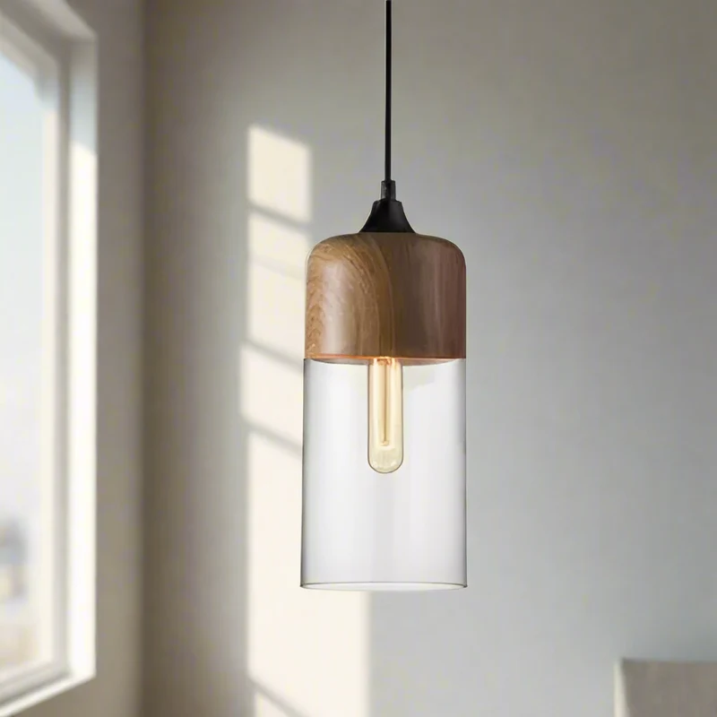 Jevaglo Pendant Light in Glass and Wood by Euroselle