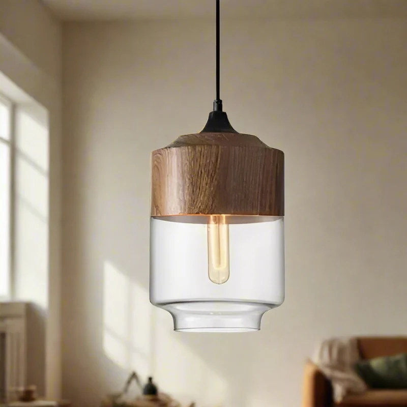 Jevaglo Pendant Light in Glass and Wood by Euroselle