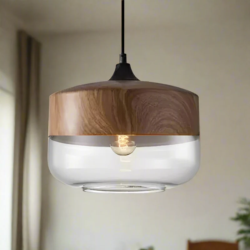 Jevaglo Pendant Light in Glass and Wood by Euroselle