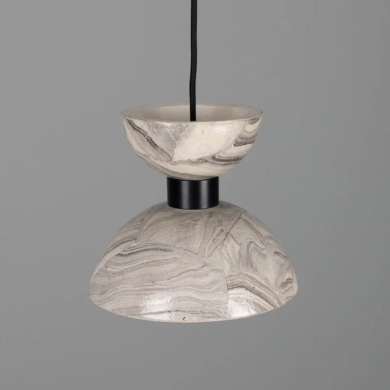 Nakaii Marbled Ceramic Pendant Light With Two Domes Brass Holder 20cm