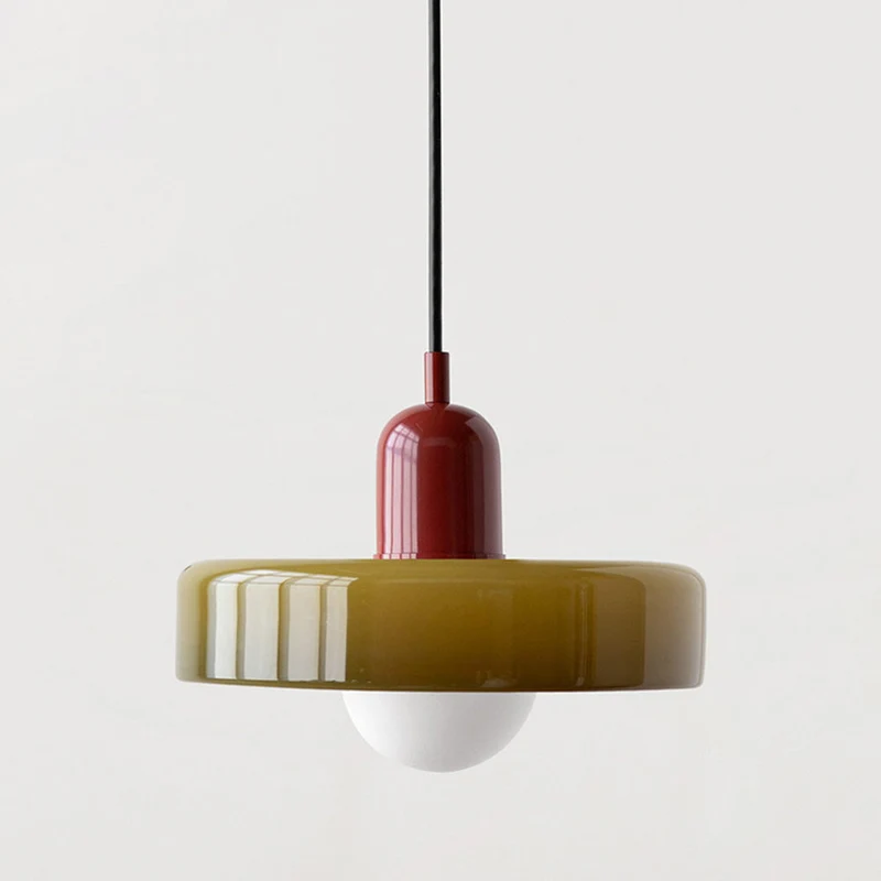 Vesaro Bauhaus Glass Pendant Light With Adjustable Height For Kitchen White Orange Or Green 25/35 cm