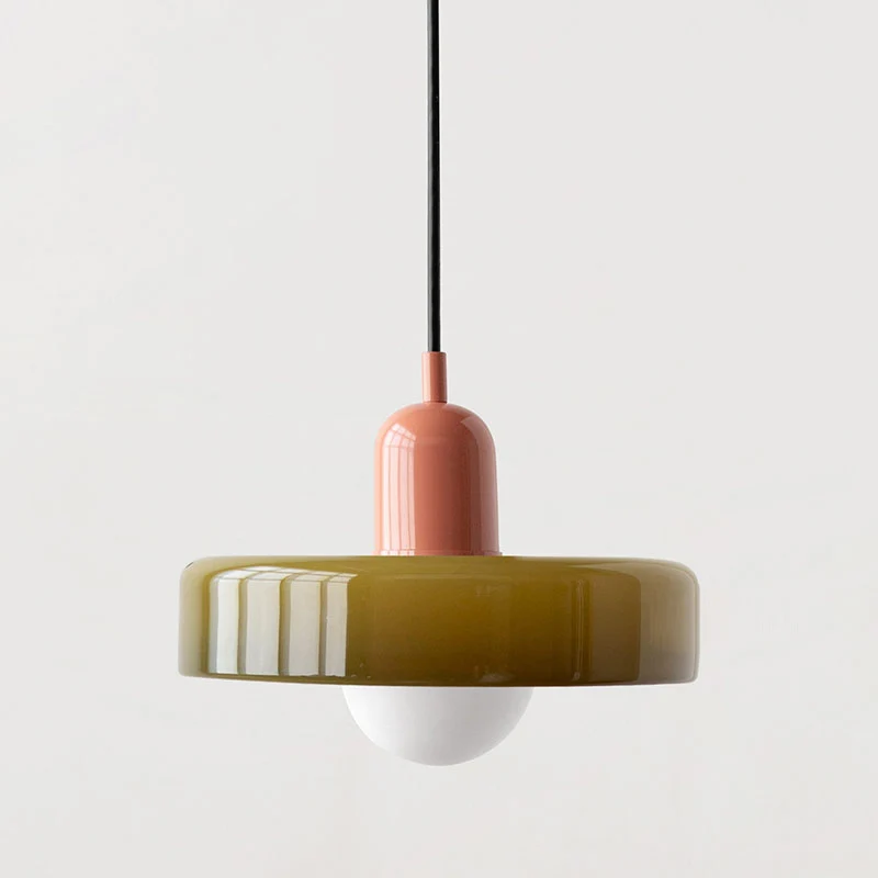 Vesaro Bauhaus Glass Pendant Light With Adjustable Height For Kitchen White Orange Or Green 25/35 cm