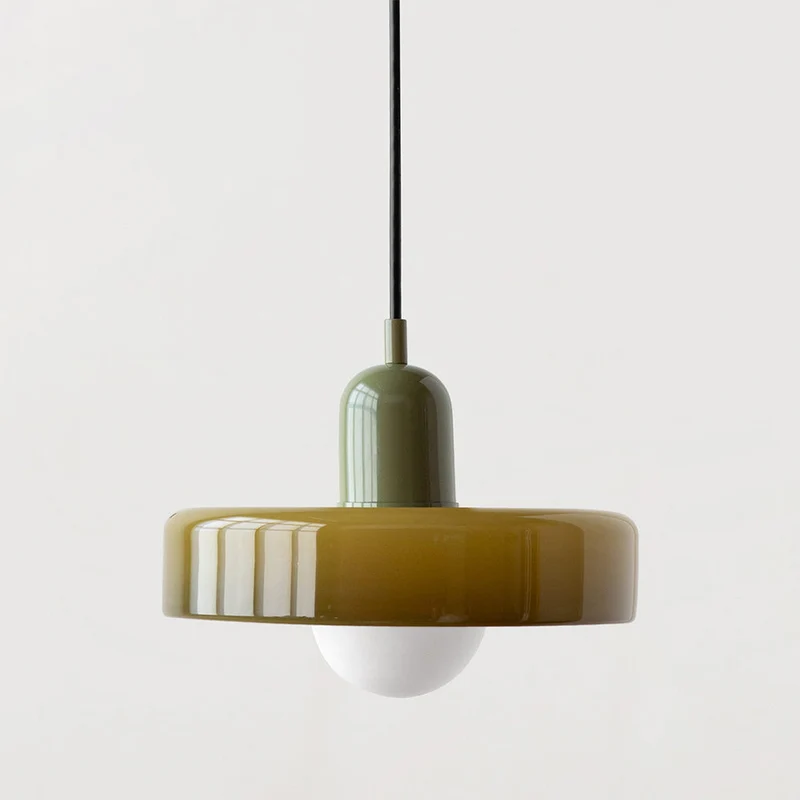 Vesaro Bauhaus Glass Pendant Light With Adjustable Height For Kitchen White Orange Or Green 25/35 cm
