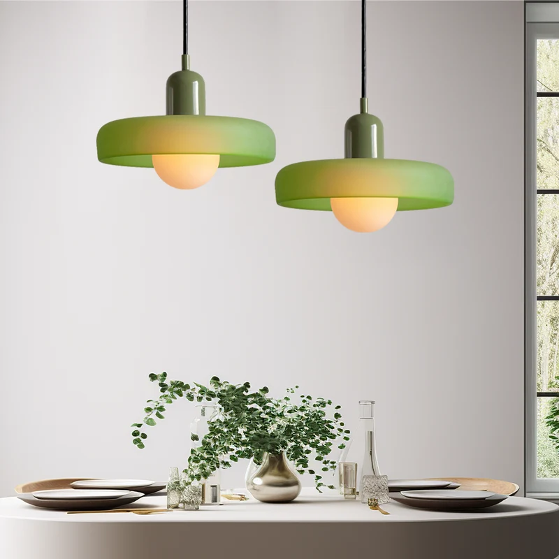 Vesaro Bauhaus Glass Pendant Light With Adjustable Height For Kitchen White Orange Or Green 25/35 cm