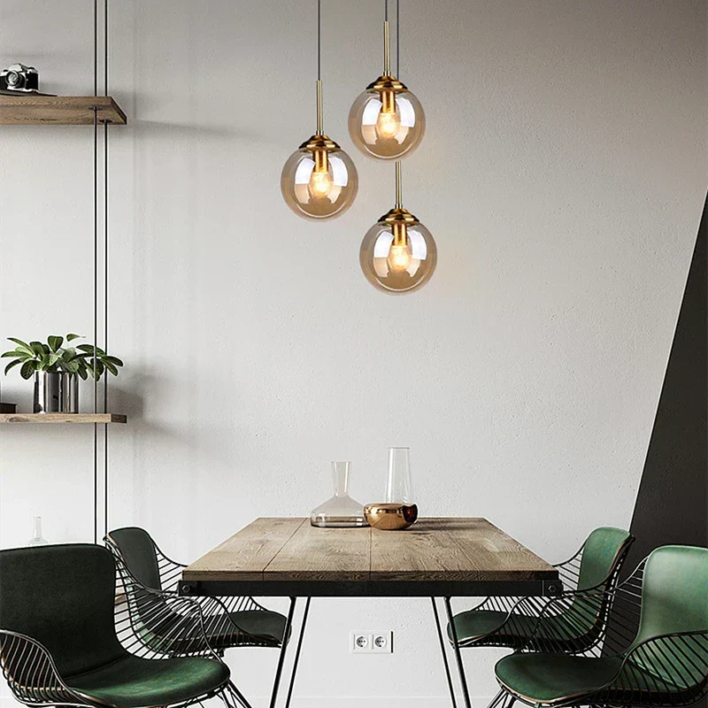 Euroselle Scandinavian Glass Pendant Lamp With Metal Fixture For Kitchen, Living And Dining