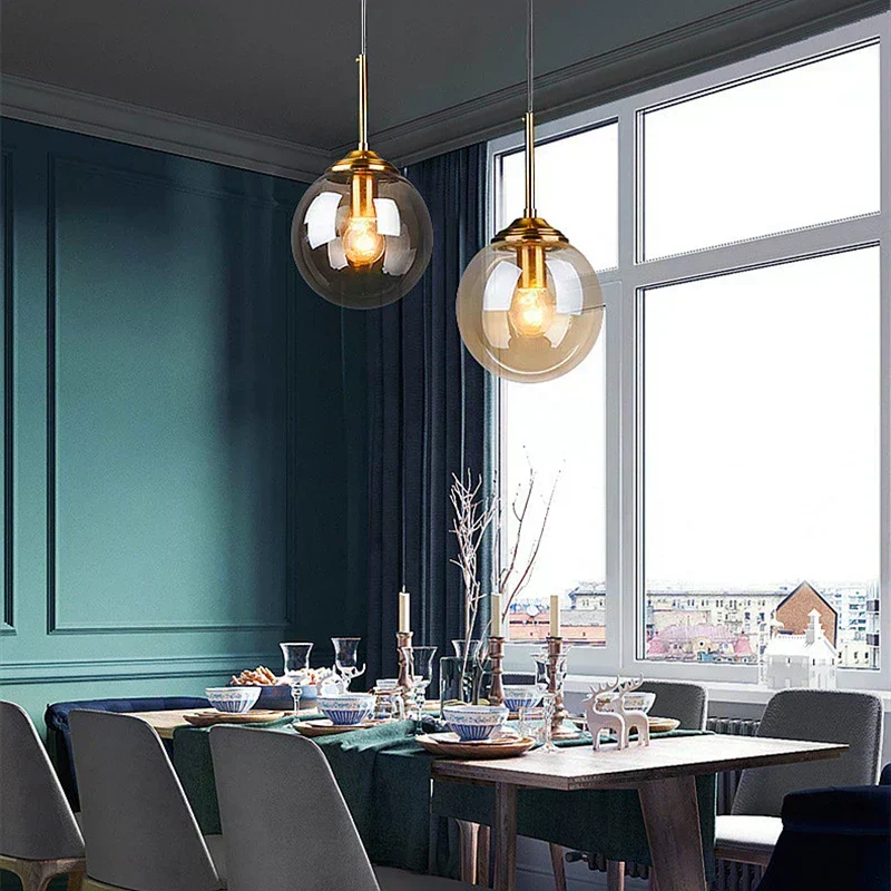 Euroselle Scandinavian Glass Pendant Lamp With Metal Fixture For Kitchen, Living And Dining