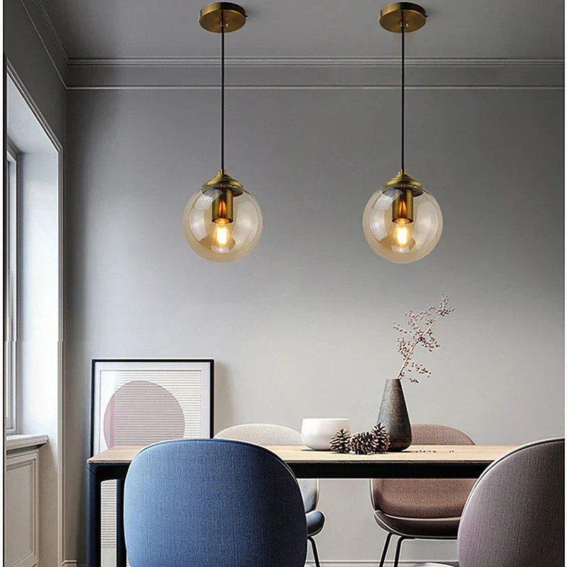 Euroselle Scandinavian Glass Pendant Lamp With Metal Fixture For Kitchen, Living And Dining