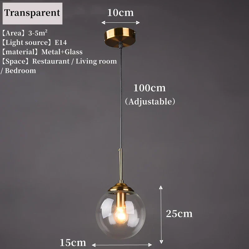 Euroselle Scandinavian Glass Pendant Lamp With Metal Fixture For Kitchen, Living And Dining