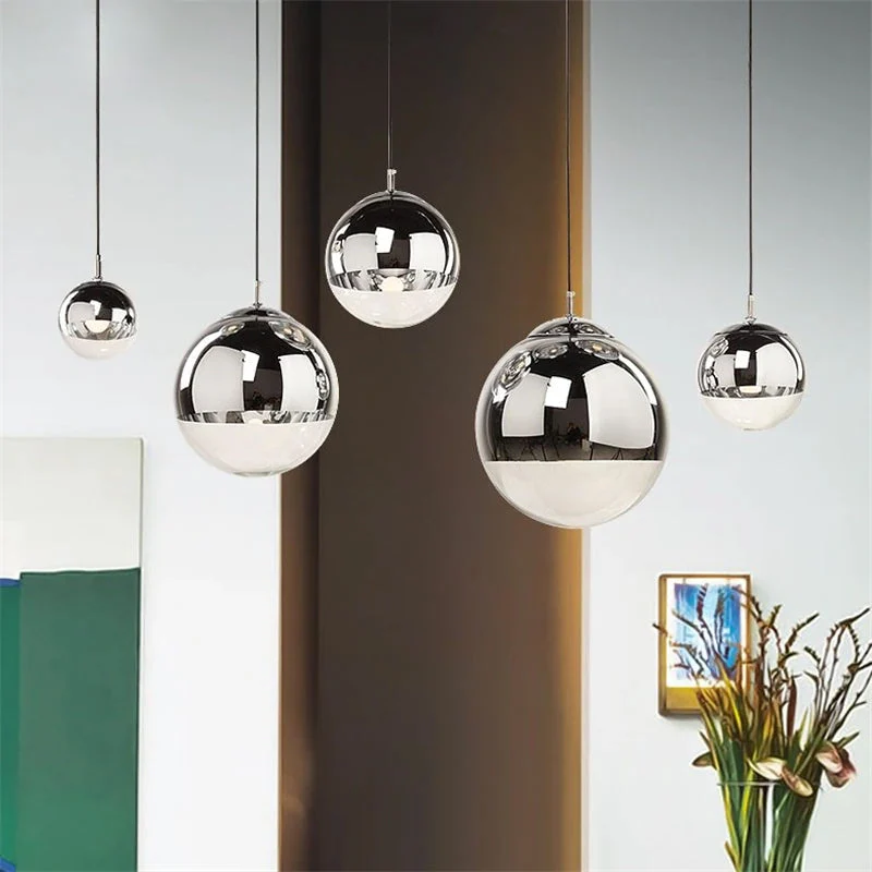 AuroraSphere Two Tone Glass Orb Pendant Light With Silver And Clear Hemispheres Euroselle