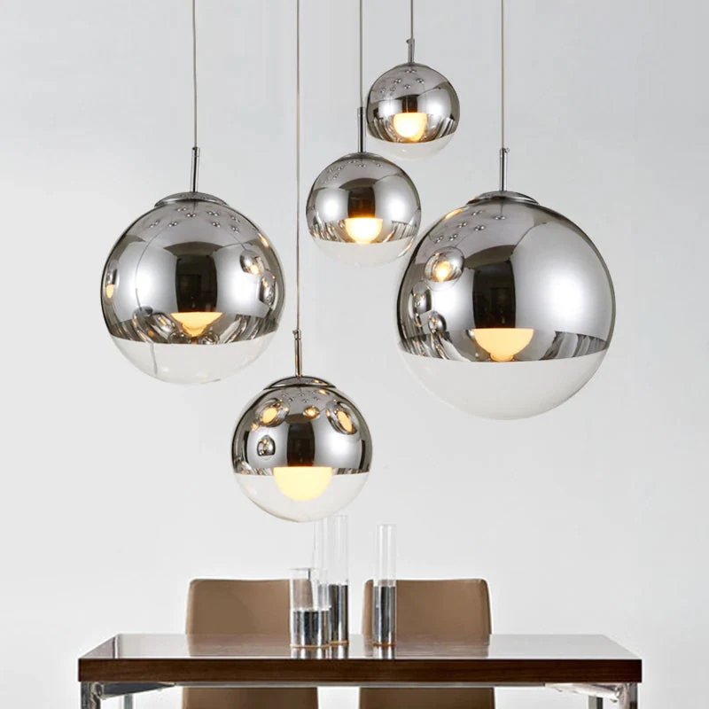 AuroraSphere Two Tone Glass Orb Pendant Light With Silver And Clear Hemispheres Euroselle