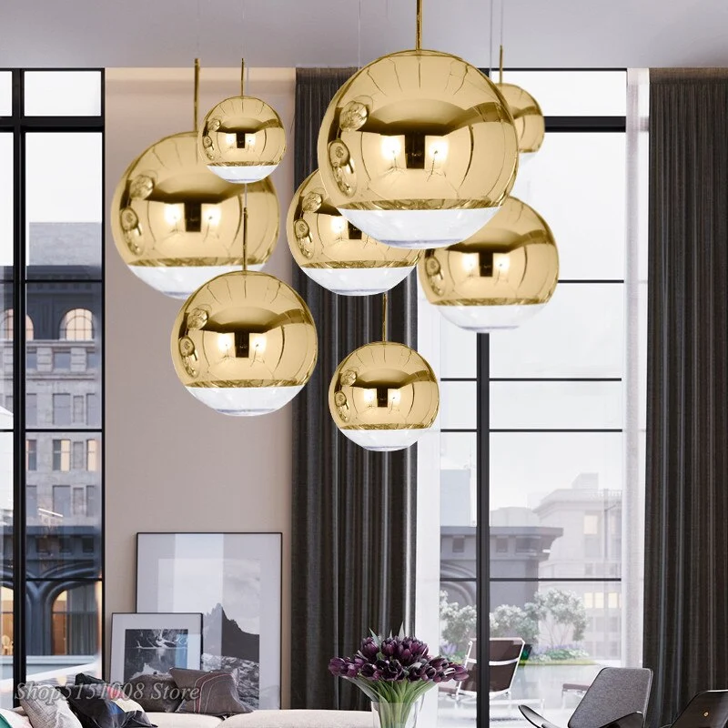 AuroraSphere Two Tone Glass Orb Pendant Light With Silver And Clear Hemispheres Euroselle