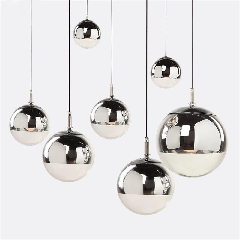 AuroraSphere Two Tone Glass Orb Pendant Light With Silver And Clear Hemispheres Euroselle
