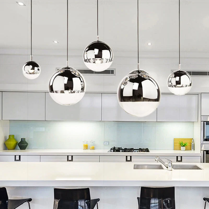 AuroraSphere Two Tone Glass Orb Pendant Light With Silver And Clear Hemispheres Euroselle