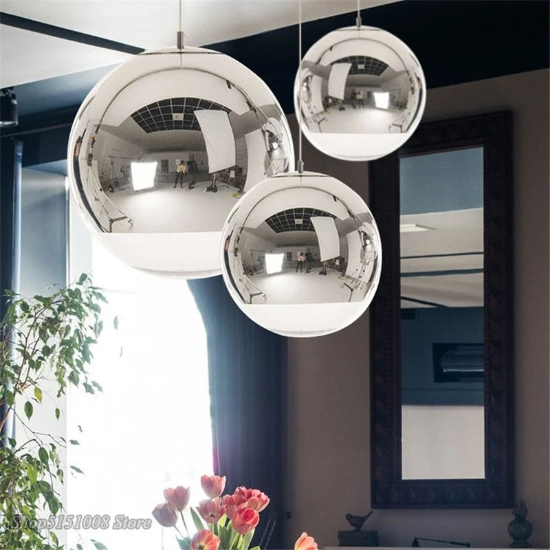 AuroraSphere Two Tone Glass Orb Pendant Light With Silver And Clear Hemispheres Euroselle