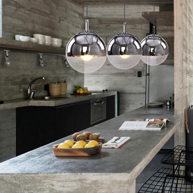 AuroraSphere Two Tone Glass Orb Pendant Light With Silver And Clear Hemispheres Euroselle