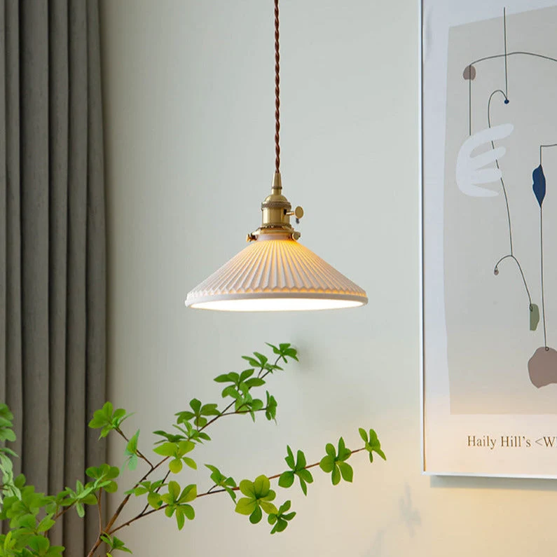 Euroselle White Ceramic Pendant Light With Adjustable Hanging Length