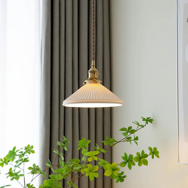 Euroselle White Ceramic Pendant Light With Adjustable Hanging Length