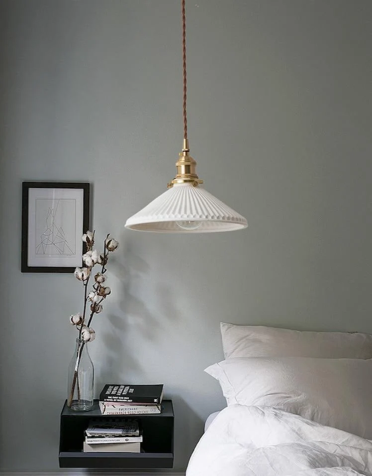 Euroselle White Ceramic Pendant Light With Adjustable Hanging Length