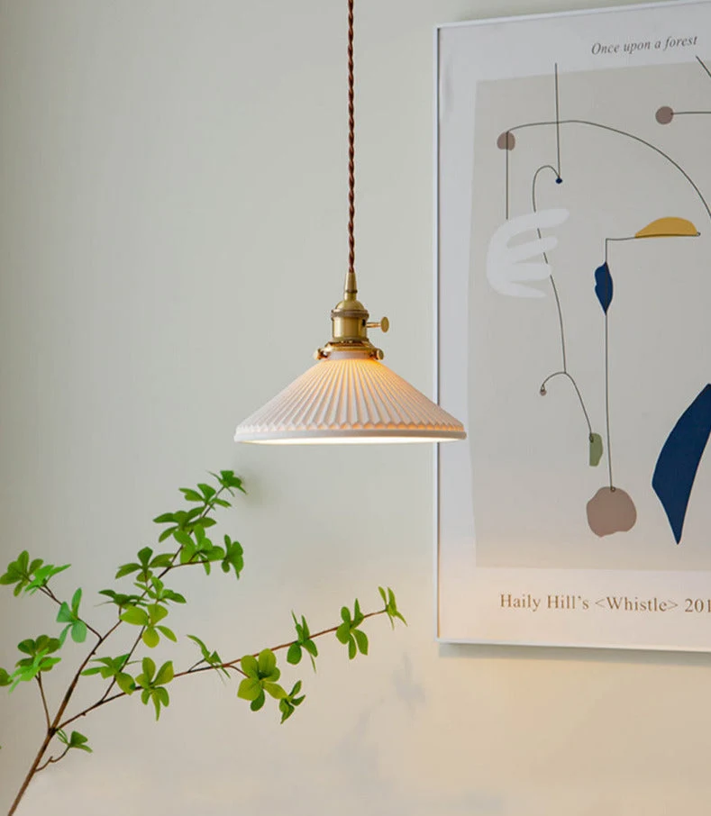 Euroselle White Ceramic Pendant Light With Adjustable Hanging Length
