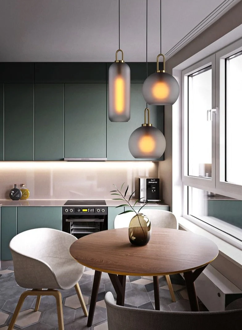 Euroselle Modern Glass Pendant Lights With Brass Accents And Glass Shades