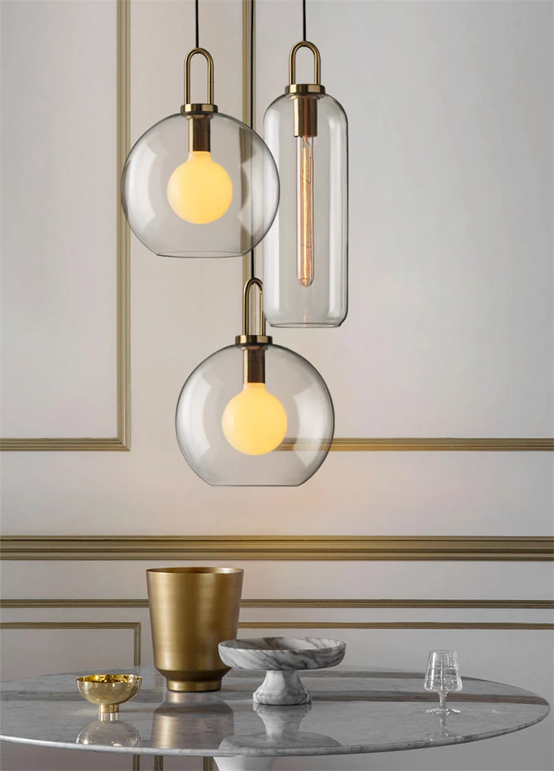 Euroselle Modern Glass Pendant Lights With Brass Accents And Glass Shades