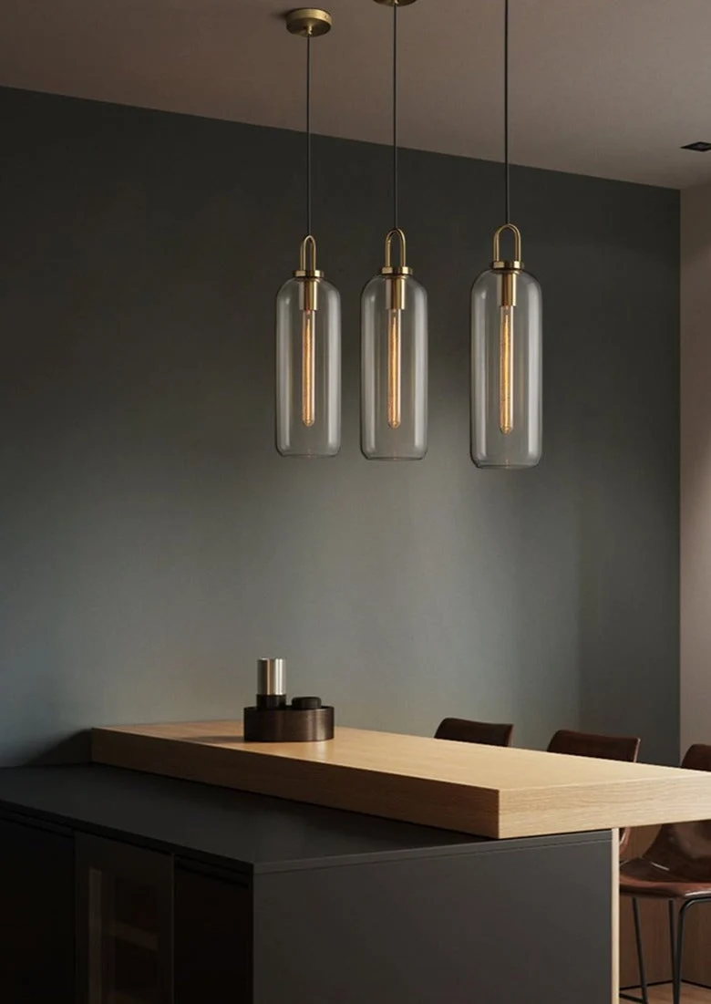 Euroselle Modern Glass Pendant Lights With Brass Accents And Glass Shades