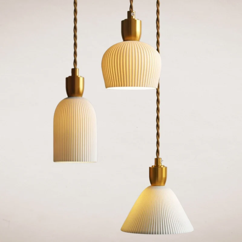 Euroselle Modern White Ceramic Pendant Lights With Adjustable 47 Inch Length Light Bulb Included