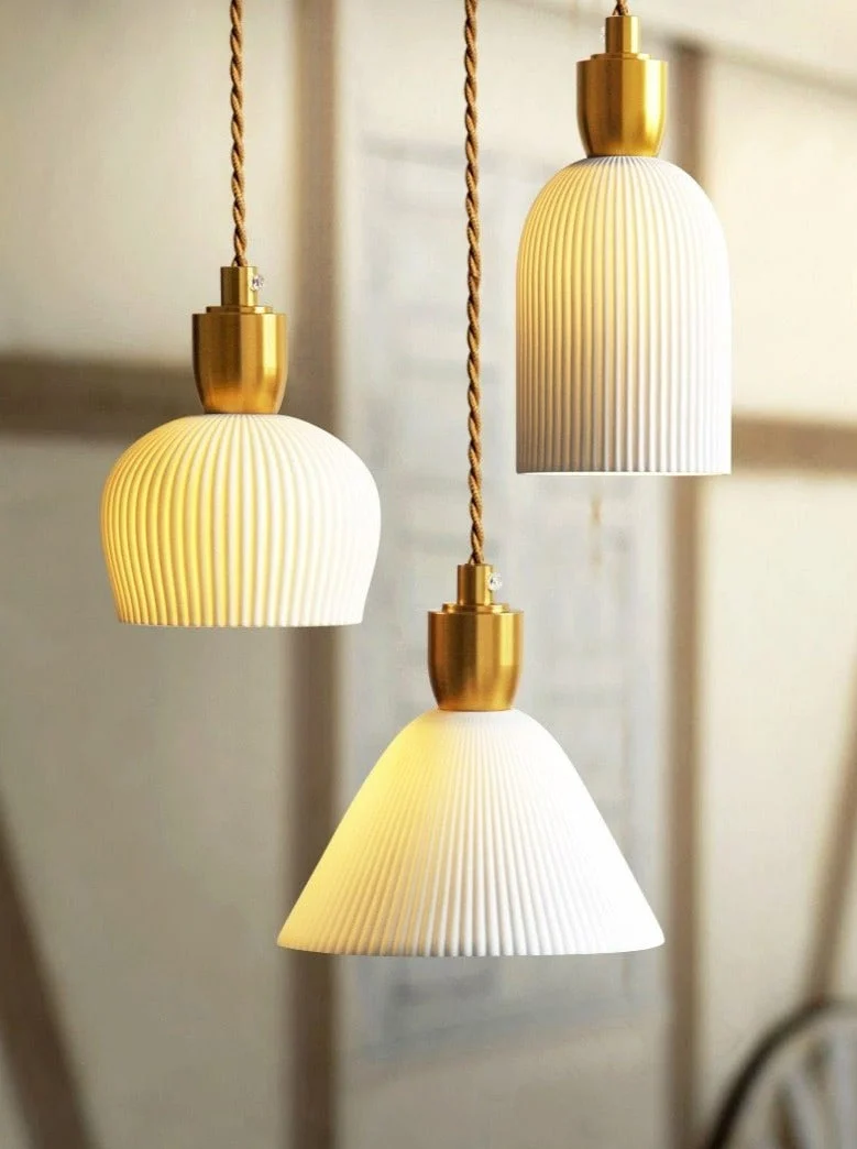 Euroselle Modern White Ceramic Pendant Lights With Adjustable 47 Inch Length Light Bulb Included