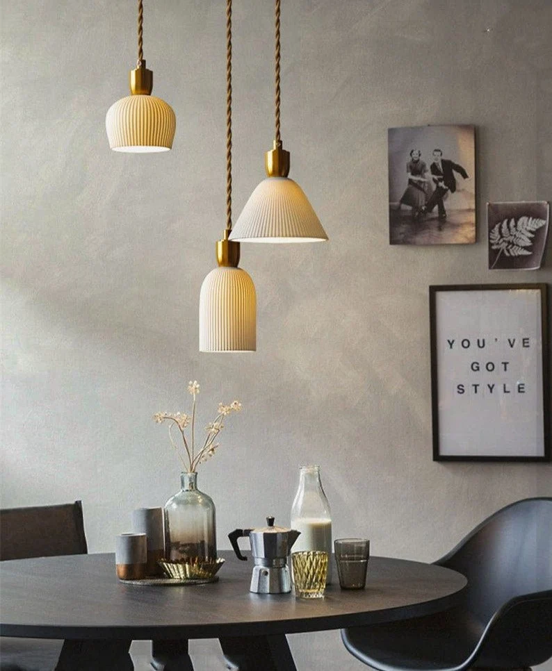 Euroselle Modern White Ceramic Pendant Lights With Adjustable 47 Inch Length Light Bulb Included