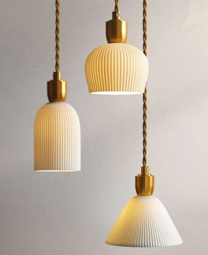 Euroselle Modern White Ceramic Pendant Lights With Adjustable 47 Inch Length Light Bulb Included