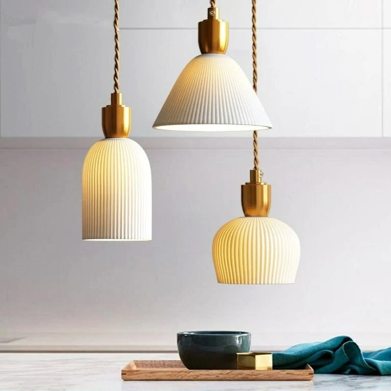 Euroselle Modern White Ceramic Pendant Lights With Adjustable 47 Inch Length Light Bulb Included