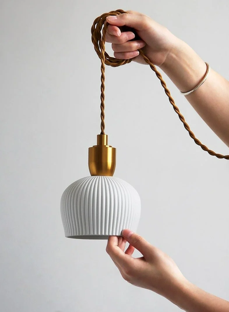 Euroselle Modern White Ceramic Pendant Lights With Adjustable 47 Inch Length Light Bulb Included