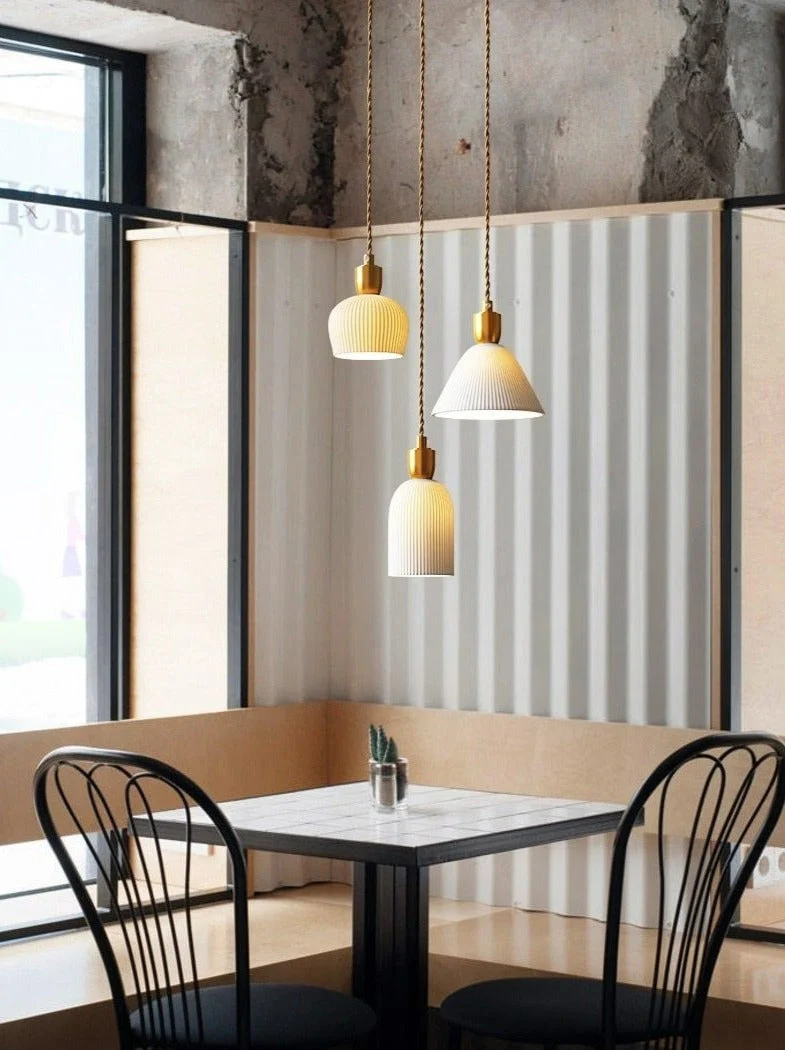 Euroselle Modern White Ceramic Pendant Lights With Adjustable 47 Inch Length Light Bulb Included