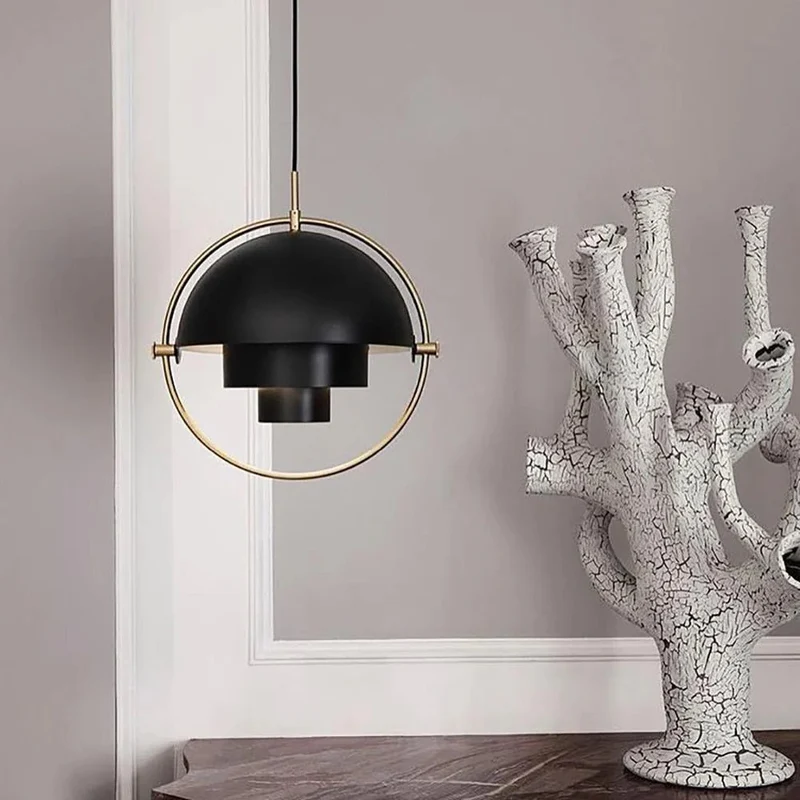 Nordic Tiered Black Pendant Light With Layered Metal Shades Euroselle