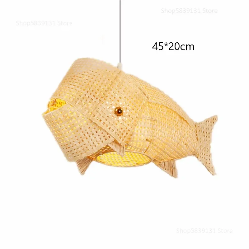 Aurora Nordic Bamboo Pendant Light With Handwoven Fish Art LED Hanging Lamp by Euroselle