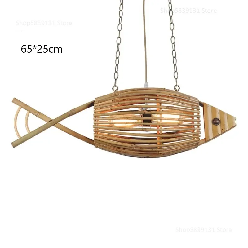 Aurora Nordic Bamboo Pendant Light With Handwoven Fish Art LED Hanging Lamp by Euroselle